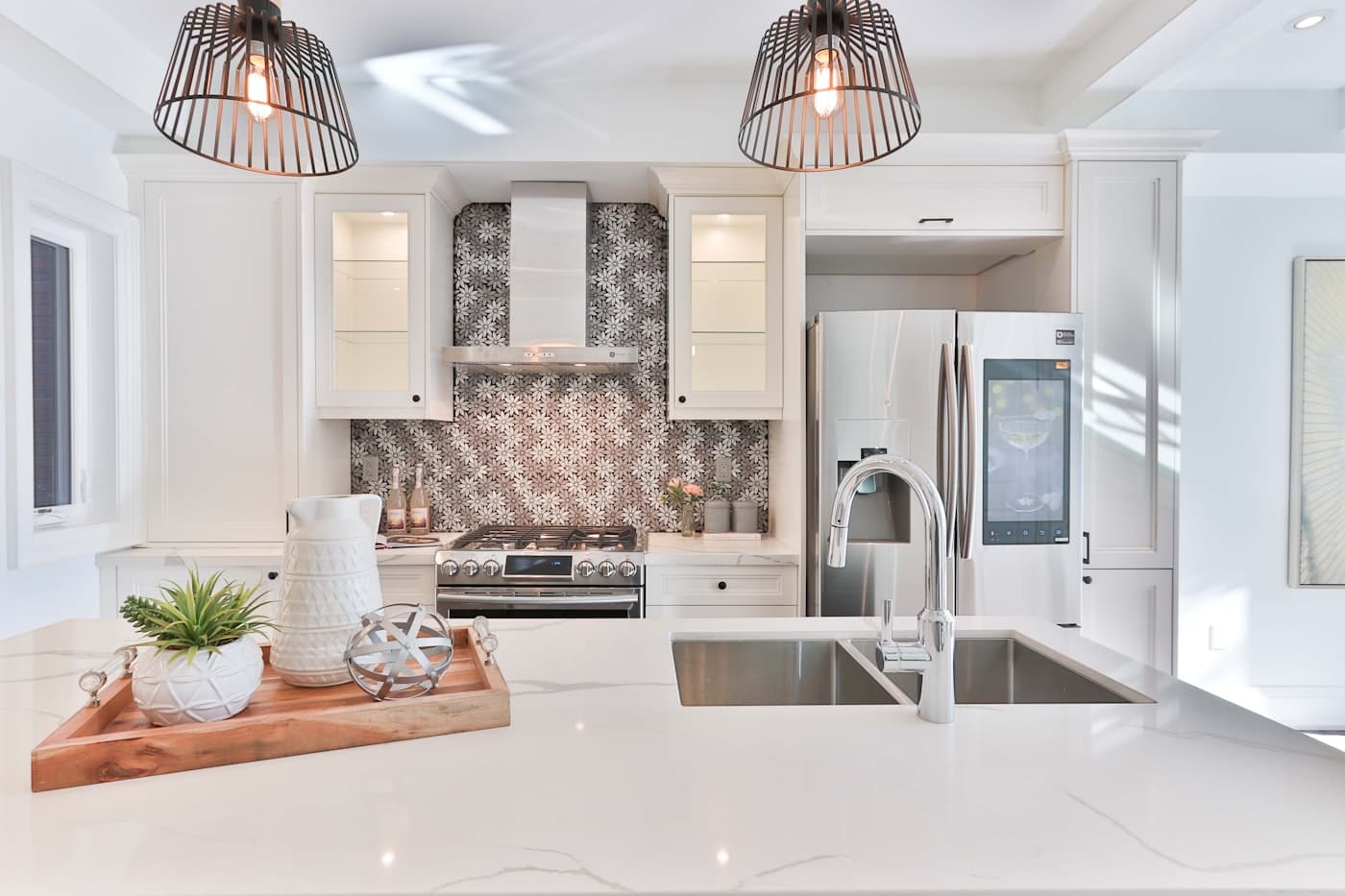 Renovated interior with a wood-and-white kitchen